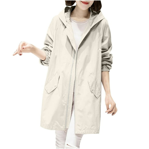 HAPIMO Women's Oversized Stylish Jackets Lightweight Long Fall Jacket Outdoor Casual Hoodie Jacket Loose Windbreaker Solid Full Zip Jacket White XXXL