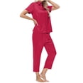 thumbnail image 1 of HAPIMO Women's Pajama 2 Piece Outfits Loungewear Sets Short Sleeve Button Down Tops Casual Lapel Shirts and Pajama Pant Wine S, 1 of 7