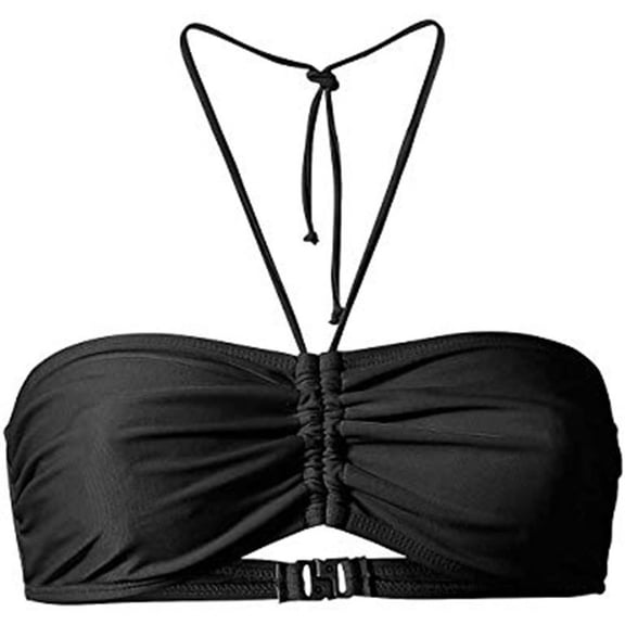 HAPIMO Women's Plus Size Bikini Bandeau Top Sale Elegant Bikini Halter Neck Holiday Hawaiian Tropical Solid Summer Beach Drawstring Sleeveless Black M