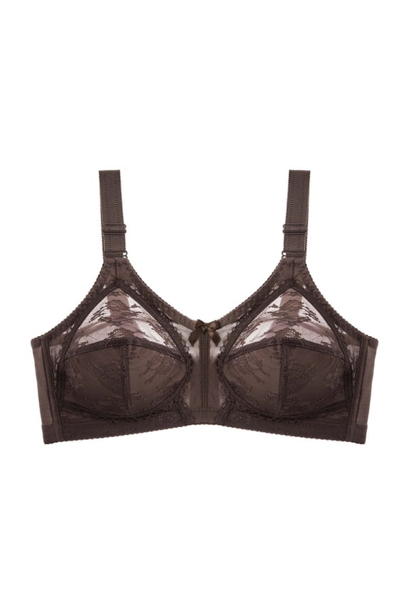 Women's Plus Size Bras Floral Lace Bra Comfy Daily Casual Workout Bra Solid Full Coverage No Underwire Breathable Bras Coffee XXL