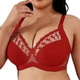 thumbnail image 1 of HAPIMO Women's Plus Size Bras Floral Lace Bra Comfy Daily Casual Workout Bra Solid Full Coverage No Underwire Breathable Bras Red XXL, 1 of 5