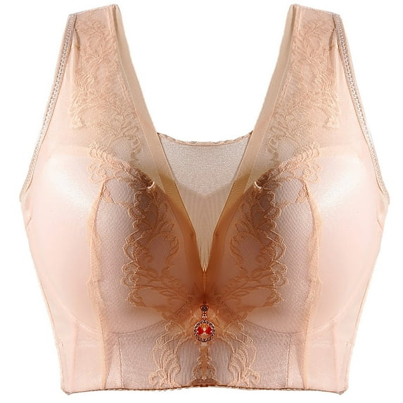 HAPIMO Women's Plus Size Everyday Bra Floral Lace Lifting Bra Comfy Underwear Push Up Wireless Brassiere Solid Color Trendy Lady Lingerie Orange S