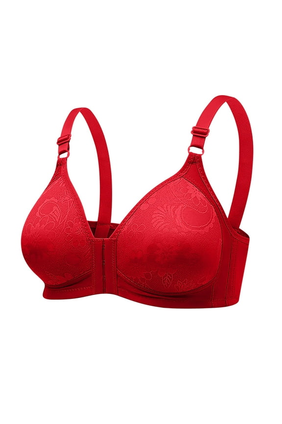 Women's Plus Size Everyday Bra Front Open Bra Lifting Bra Comfy Underwear Push Up Wireless Brassiere Solid Color Trendy Lady Lingerie Red XXL