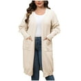 thumbnail image 1 of HAPIMO Women's Plus Size Jackets Fashion Solid Color Midi Coat Long Sleeve Outwear Pockets Open Front Cardigans Fall Winter Outfits Casual Sweaters Cotton Lined Beige XL, 1 of 6