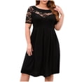 thumbnail image 1 of HAPIMO Women's Plus Size Mini Lace Loose Dress Discount Stripe Print Retro Boho Sale Short Sleeve Empire Waist Elegant Holiday Summer Beach V Neck Sundress for Girls Black XL, 1 of 7