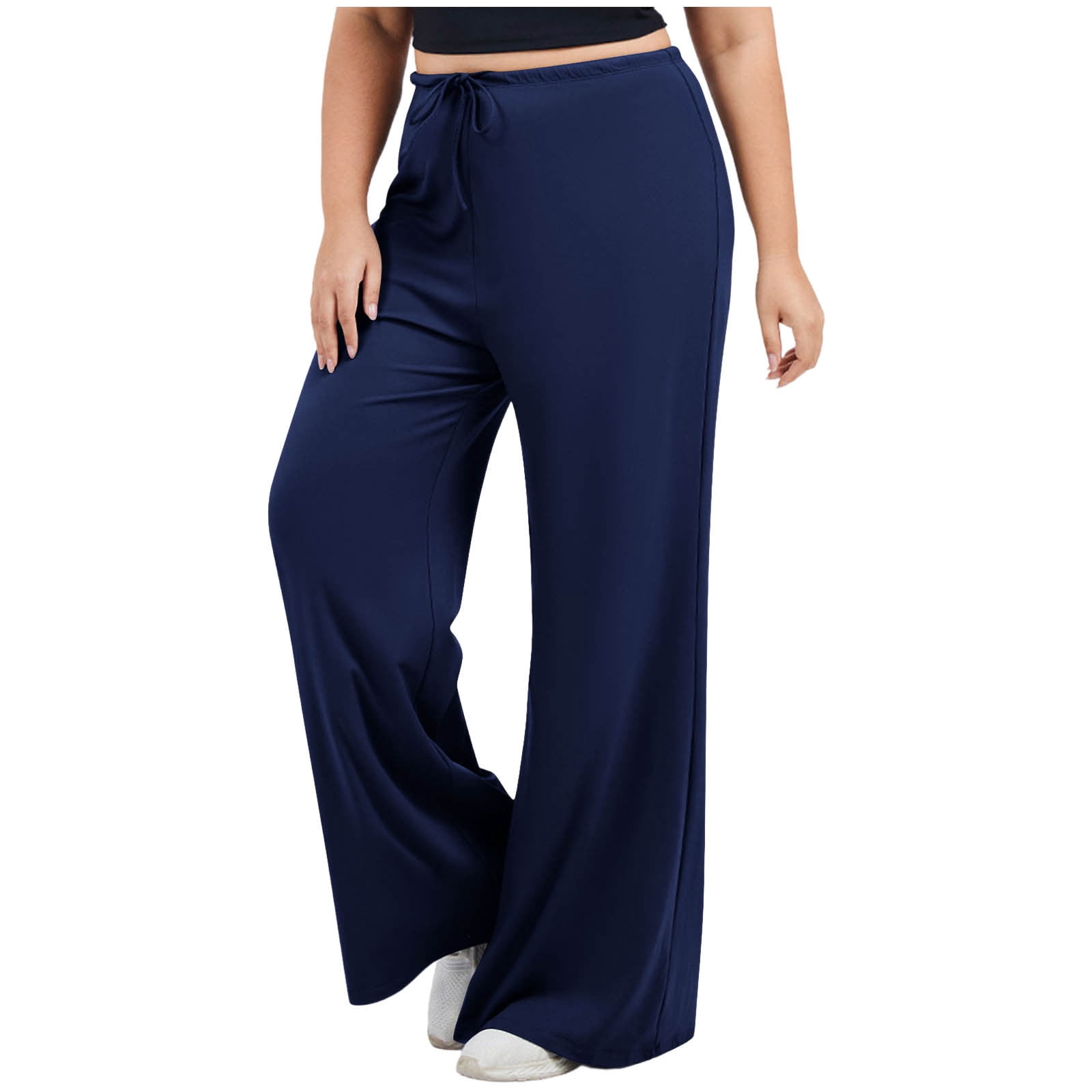 Women's Quilted Wide Leg Pants - Cotton Blend Elastic Waist Winter Pants With Pockets