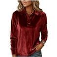 thumbnail image 1 of HAPIMO Women's Quarter Button Pullover Tops Velvet Shirts Comfy Long Sleeve Lapel Collar Tops Lightweight Casual Dressy Blouses Red S, 1 of 7