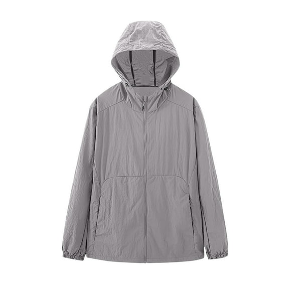 HAPIMO Women's Rain Jacket Casual Long Sleeve Zip Up Jacket Outdoor Waterproof Sun Protection Workout Hoodies Lightweight Breathable Solid Pocket Jacket Coat Gray XL