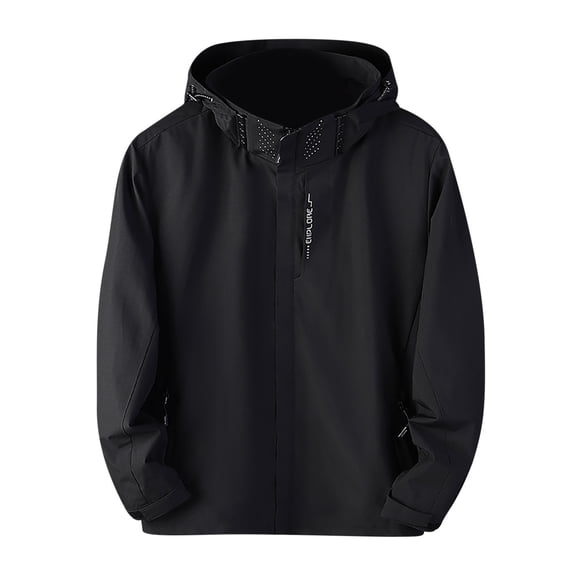 HAPIMO Women's Rain Jacket Outdoor Hiking Workout Windbreake Jacket Fall Casual Hooded Jacket Solid Zip Up Jacket With Zip Pocket Black L