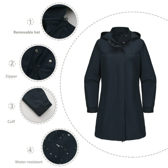 HAPIMO Women's Rain Jacket Outdoor Windbreaker Casual Long Sleeve Hoodie Jacket Waterproof Raincoat Full Zip Jacket with Removeable Hooded Dark Blue L