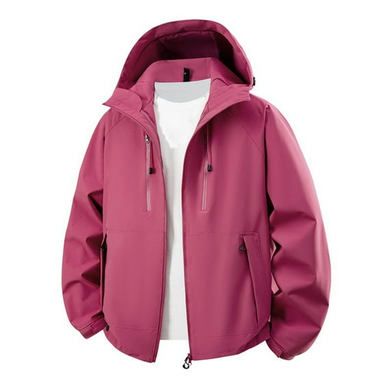 HAPIMO Women's Rain Jacket Trendy Hiking Active Outdoor Jacket Casual Comfy Loose Windbreake Solid Zip Up Outerwear Fall Winter Jacket Coat with Zip Pockets Pink S