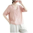 thumbnail image 1 of HAPIMO Women's Relaxed Floral Embroidery Graphic Summer 3/4 Sleeve Tees Casual Workout Shirts V Neck Button Blouses Trendy Loose Cotton Lined Tops for Girls Pink M, 1 of 4