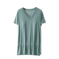 thumbnail image 1 of HAPIMO Women's Relaxed Solid Color Pullovers Summer V Neck Blouses Trendy Casual Workout Pajamas Shirts Loose Cotton Lined Padded Tops Short Sleeve Tees Green M, 1 of 5