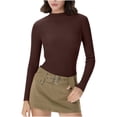 thumbnail image 1 of HAPIMO Women's Ribbed Knit Shirts Lightweight Slim Fit Basic Layer Blouses Daily Casual Shirts Mock Neck Long Sleeve Pullover Top Out Go Tops Coffee S, 1 of 7