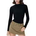 thumbnail image 1 of HAPIMO Women's Ribbed Knit Shirts Lightweight Slim Fit Basic Layer Blouses Daily Casual Shirts Mock Neck Long Sleeve Pullover Top Out Go Tops Black M, 1 of 7