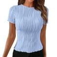 thumbnail image 1 of HAPIMO Women's Ribbed Slim Tops Trendy Short Sleeve Tees Relaxed Solid Color Pullovers Summer Casual Workout Shirts Round Neck Blouses for Girls Blue M, 1 of 8