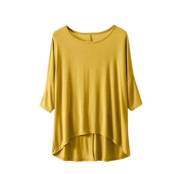 HAPIMO Women's Round Neck Blouses Loose Cotton Lined Babydolls Tops Short Sleeve Tees Casual Workout Pajamas Shirts Solid Color Pullovers Summer Relaxed Trendy Yellow L