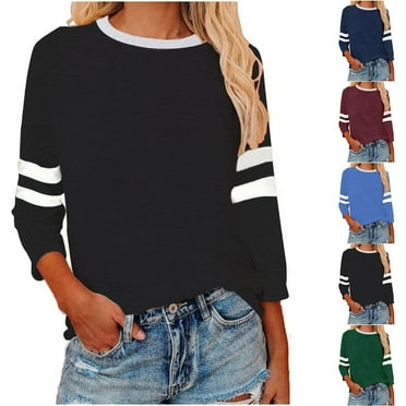 HAPIMO Women's Round Neck Pullovers Loose Raglan Shirts Vacation Workout Fashion Casual Baseball Sports Color Block Tops Clearance 3/4 Sleeve Tees Outfits Black L