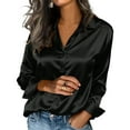 thumbnail image 1 of HAPIMO Women's Satin Tops Dressy Shirts Loose Long Sleeve Lapel Shirts Silk Button Down Shirts Elegant Office Casual Blouses Black S, 1 of 5