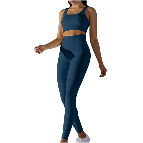 HAPIMO Women's Seamless Sportswear Workout Set Gym Sport Bra Tracksuit Women Clothes Two Piece Yoga High Waist Leggings Blue