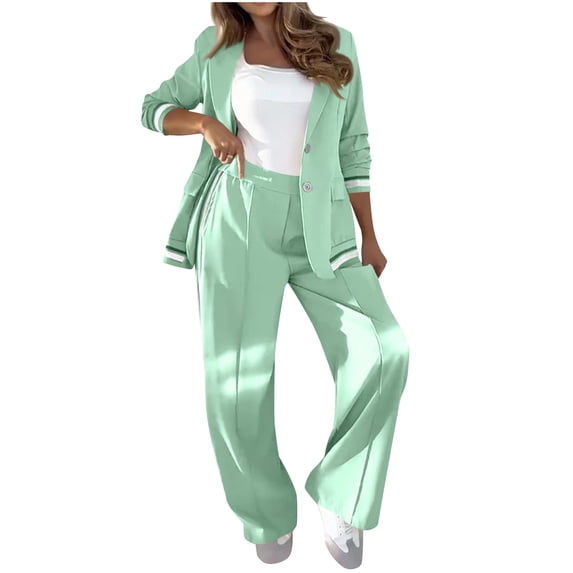 HAPIMO Women's Sets Oversized Blazer Jacket with Wide Leg Pants Long Sleeve Notch Lapel Button Down Suit Jacket Spring Fall Casual 2 Piece Outfits Mint Green L