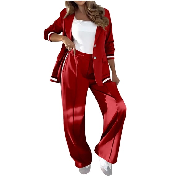 HAPIMO Women's Sets Oversized Blazer Jacket with Wide Leg Pants Long Sleeve Notch Lapel Button Down Suit Jacket Spring Fall Casual 2 Piece Outfits Red XXXL