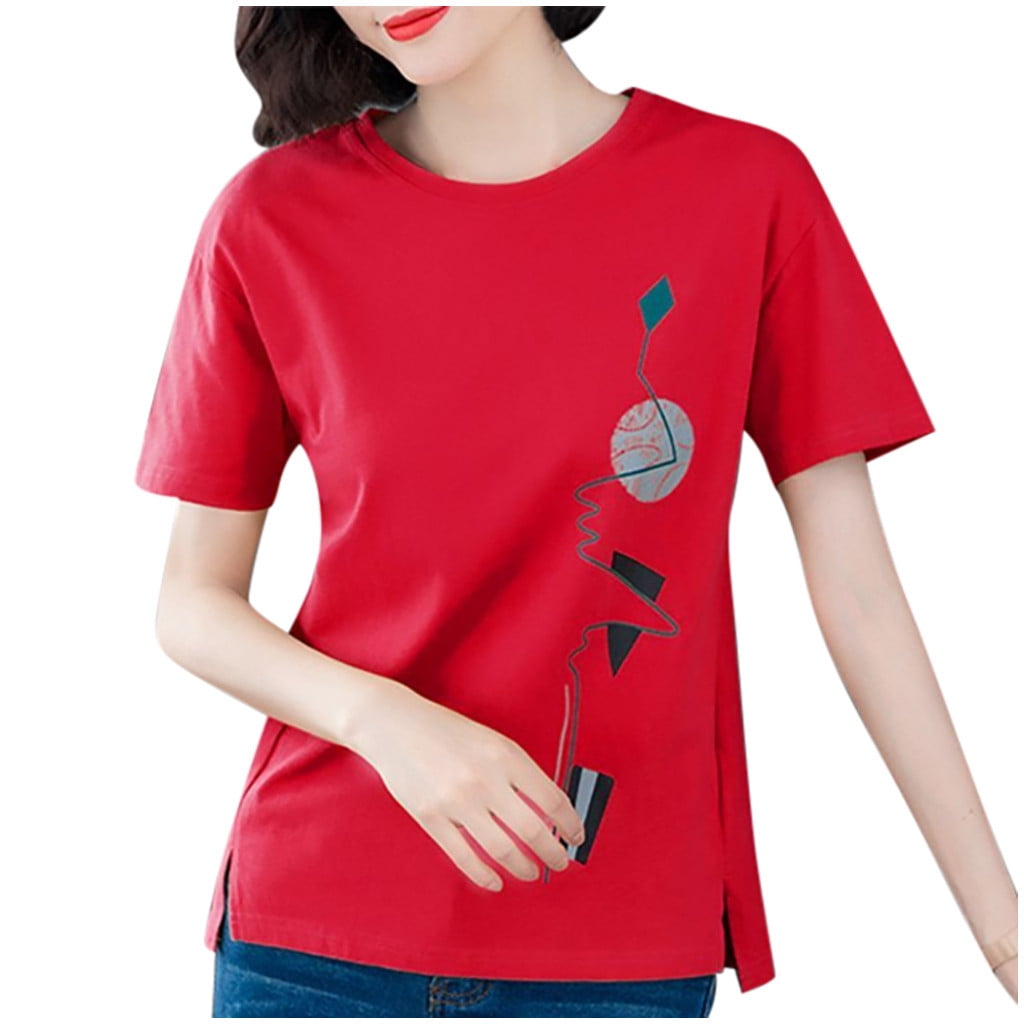 Relax Shortsleeve-loose Fit Shirt-comfy Tops-red Top-womens Shirts