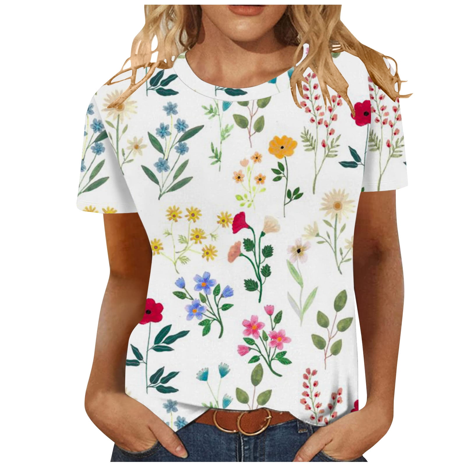 HAPIMO Women's Short Sleeve Shirts V-Neck Sweatshirt Summer Flower ...