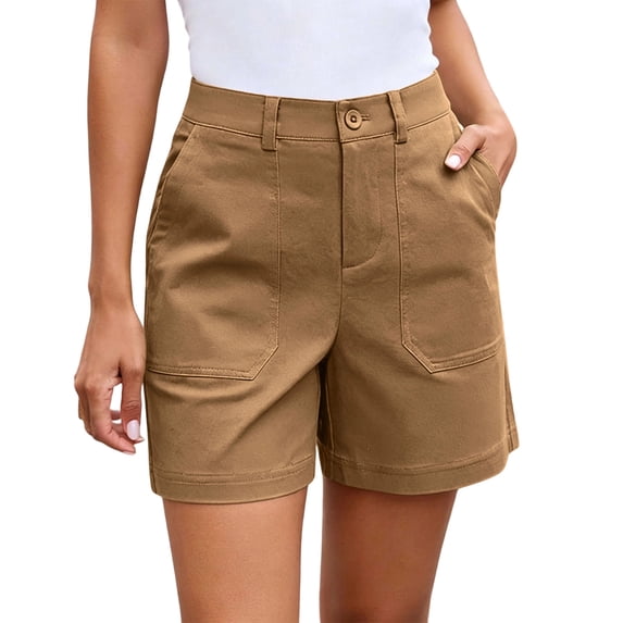 HAPIMO Women's Shorts High Waist Stretchy Fabric With Pockets Summer Style Stylish Look For Modern Fashion Needs Brown XXL