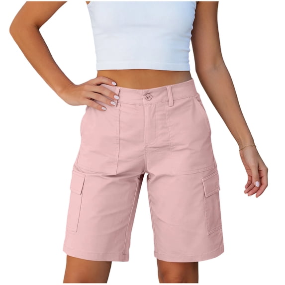 HAPIMO Women's Shorts Stretchy Fabric Button Closure With Pockets Comfy For All Day Wear Stylish Look For Modern Fashion Pink XXL