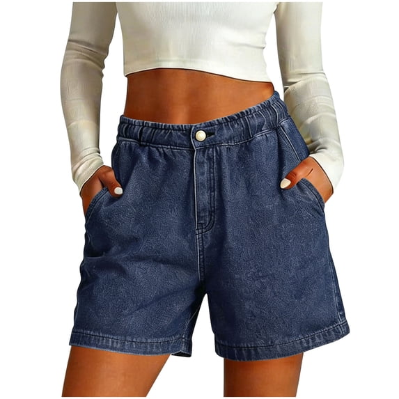 HAPIMO Women's Shorts With Pockets Denim Fabric Ideal For Work Office And Weekend Trips Suitable For Spring Summer And Fall Dark Blue L