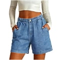 thumbnail image 1 of HAPIMO Women's Shorts With Pockets Denim Fabric Ideal For Work Office And Weekend Trips Suitable For Spring Summer And Fall Light Blue XL, 1 of 2