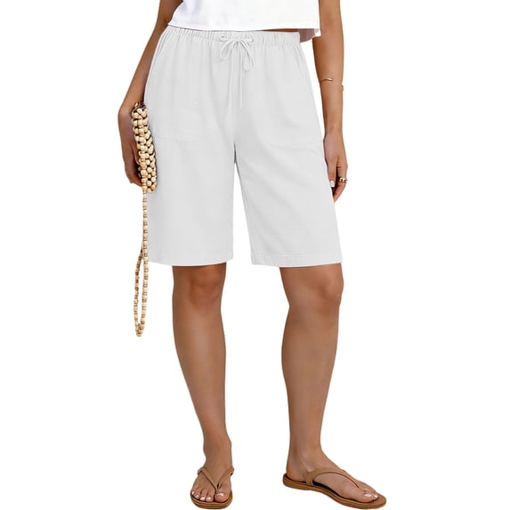 HAPIMO Women's Shorts With Pockets Spring Summer Style Casual Style For Daily Wear And Casual Activities White S