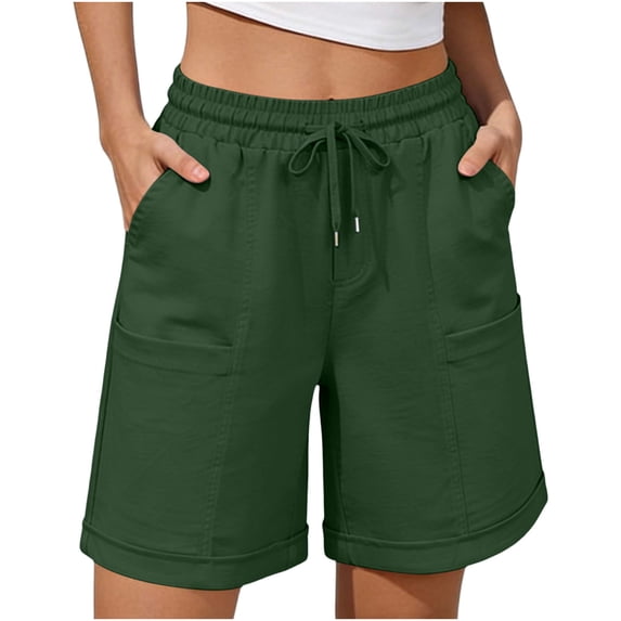 HAPIMO Women's Shorts With Pockets Summer Style Ideal For Work Office And Weekend Trips Suitable For Spring Summer And Fall Army Green L