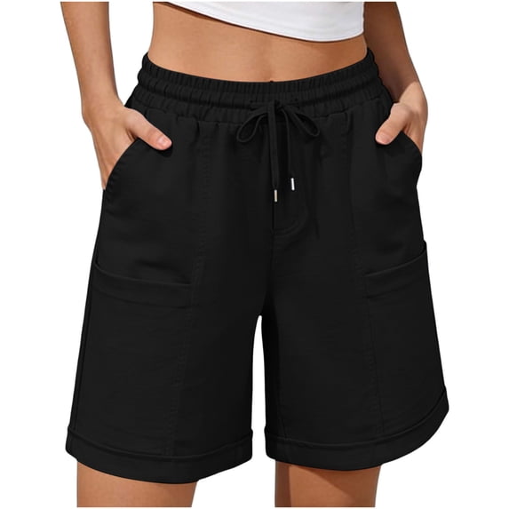 HAPIMO Women's Shorts With Pockets Summer Style Ideal For Work Office And Weekend Trips Suitable For Spring Summer And Fall Black M