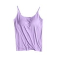 thumbnail image 1 of HAPIMO Women's Slim Basic Cami Tops Clearance Fashion Summer Sleeveless Solid Retro Camisole Scoop Neck Chest Pad No Steel Ring Cup Outer Wear Relaxed Beach Blouses Purple L, 1 of 6