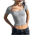 thumbnail image 1 of HAPIMO Women's Slim Basic Cropped Tops Cotton Summer Tees Short Sleeve Solid Color Scoop Neck Button Shirts Casual Relaxed Workout Tops for Teen Girls Trendy Gray L, 1 of 4