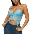 thumbnail image 1 of HAPIMO Women's Slim Camisole Tank Crop Tops Bra Spaghetti Strap Casual Tops for Girls Trendy Summer Beach Tees Lace Crochet Sleeveless Workout Shirts V Neck Blue, 1 of 6