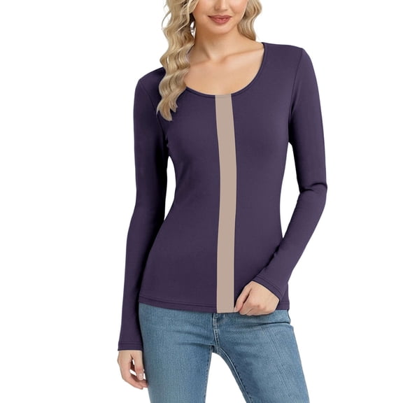 HAPIMO Women's Slim Fit Shirts Basic Long Sleeve Scoop Neck Shirts Soft Stretch Blouses for Casual Office Date, Versatile Wear All Season Purple XL