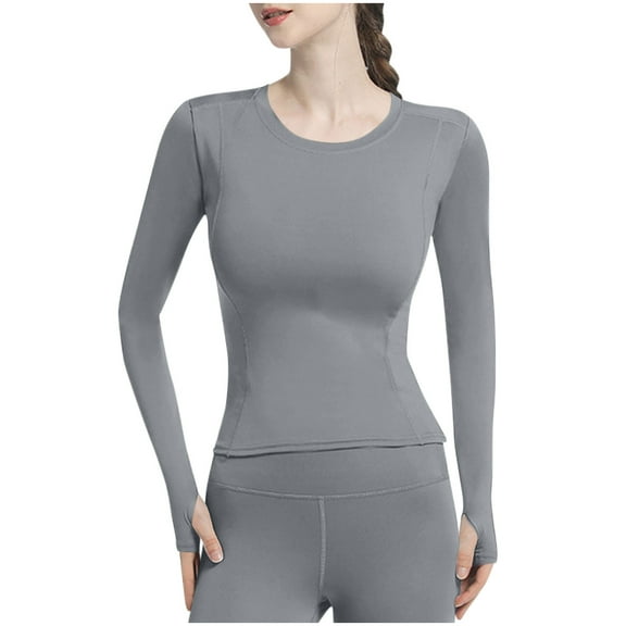 HAPIMO Women's Slim Fit Stretch Yoga Tops Casual Long Sleeve Workout Shirts Sports Running Blouses Lightweight Athletic Top with Thumb Holes Gray S