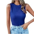 thumbnail image 1 of HAPIMO Women's Slim Pleated Basic Tank Tops Summer Beach Tees Sleeveless Workout Shirts Crew Neck Casual Relaxed Tops for Teen Girls Trendy Solid Color Blue, 1 of 8