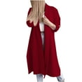 thumbnail image 1 of HAPIMO Women's Solid Color Overcoats Open Front Cardigans Fall Long Sleeve Outwear Fashion Casual Turn Down Collar Winter Outfits Midi Peacoat Trench Coats Red M, 1 of 9