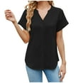 thumbnail image 1 of HAPIMO Women's Solid Color Pullovers Summer Short Sleeve Tees Trendy Casual Workout Shirts Relaxed V Neck Button Blouses Loose Tops Dressy Tunic for Girls Black XXL, 1 of 7