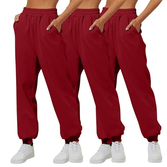HAPIMO Women's Sports Activewear Loose Joggers Pants 3 Pack for Girls Fall High Waist Jog Pants Running Workout Casual Trousers Pajamas Spring Sweatpants Teens Red S