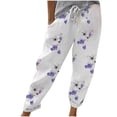 thumbnail image 1 of HAPIMO Women's Straight Jogger Pants Summer Elastic Waist Drawstring Leisure Workout Sports Loose Floral Print Comfy Trousers for Girls Purple M, 1 of 5