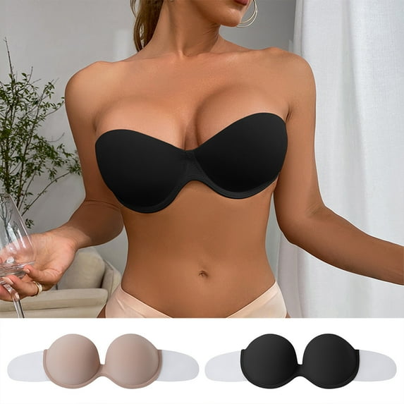 HAPIMO Women's Strapless Thin Invisible Bra Everyday Bra Wedding Party Special Bra Lifting Bra Comfy Underwear Push Up Seamless Soft Brassiere Trendy Lady Beige L