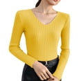 thumbnail image 1 of HAPIMO Women's Stretch Knit Tops Slim Fit Cropped Shirts Lightweight Casual Workout Blouses Long Sleeve V Neck Pullover Tops Yellow Free Size, 1 of 7