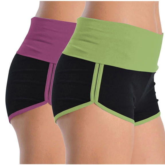 HAPIMO Women's Stretch Yoga Skiiny Pants Bottom Tight Hot Shorts Legging, 2 Pack Solid Color Trousers Beach Casual Sprots Pants Activewear High Waist Boyshorts Summer Green M