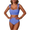 thumbnail image 1 of HAPIMO Women's Striped Bikini Set Tie Shoulder High Waisted Two Piece Bathing Suits Retro Modest Slim Fit Swimsuits for Summer Beach Pool Vacation Blue XXL, 1 of 6