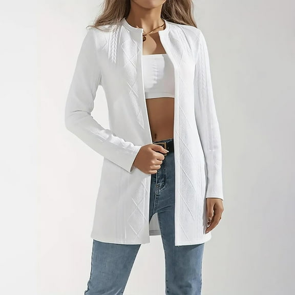 HAPIMO Women's Stylish Jacket Daily Casual Jacket Comfy Long Sleeve Crewneck Jacket Lightweight Fall Jacket Solid Open Front Jacket White XL